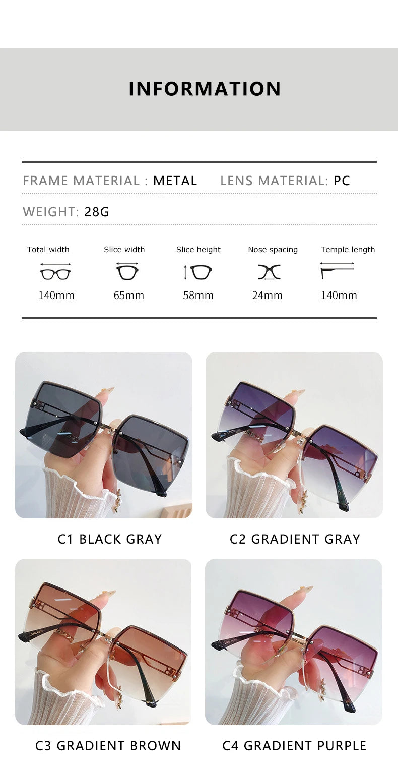 Brand Fashion Square Sunglasses Woman Mirror Black Gradient Sun Glasses Female Big Frame Modern Retro Vintage Oculos De Sol