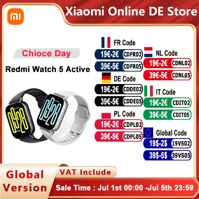 Global Version Xiaomi Redmi Watch 5 Active Smartwatch 2 ''Display Bluetooth Calling Heartrate Blood Oxygen Mornitoring