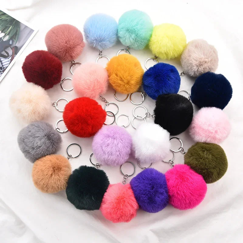 Fluffy Fur PomPom Keychain Soft Faux Rabbit Fur Ball Car Keyring Pompom Key Chains Key holder Women Bag Pendant Jewelry Gifts