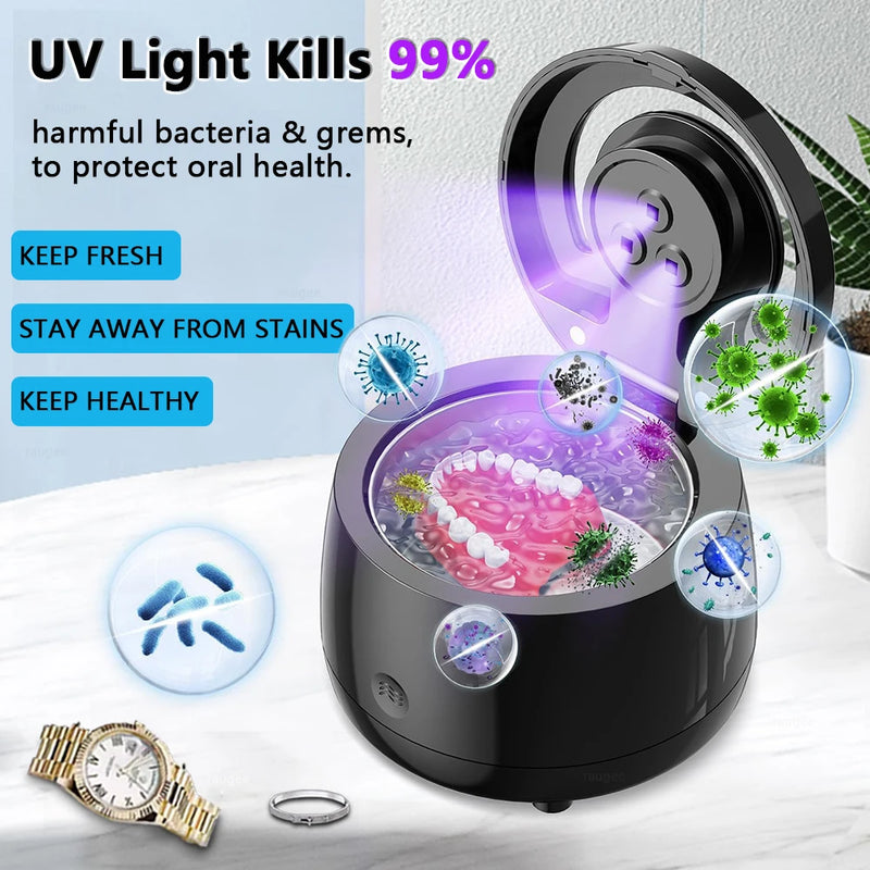 Ultrasonic Retainer Cleaner 43kHz Professional UV Cleaner for Dentures Mouth Guard Aligner Jewelry Ultrasound Washing Machine