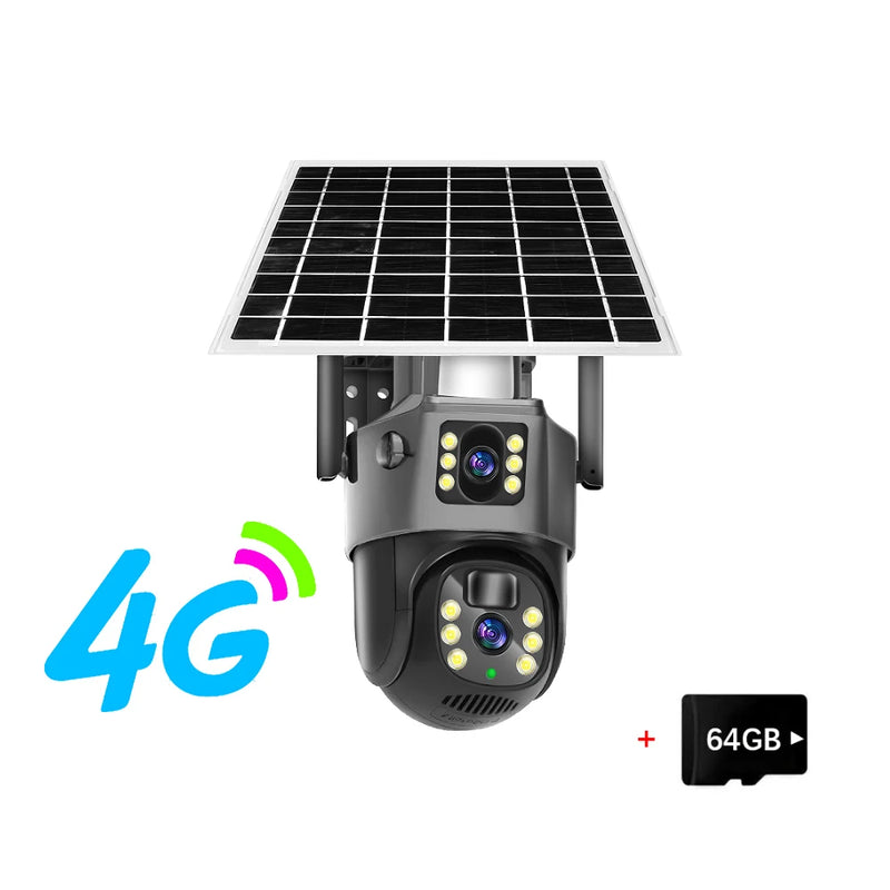 Linook V380， Wireless 4G SIM card outdoor solar camera waterproof 360 dual lens 4K, CCTV security protection IP camera,