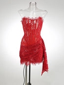 The Lace Hour | Strapless Lace-Panel Sheath Mini Dress