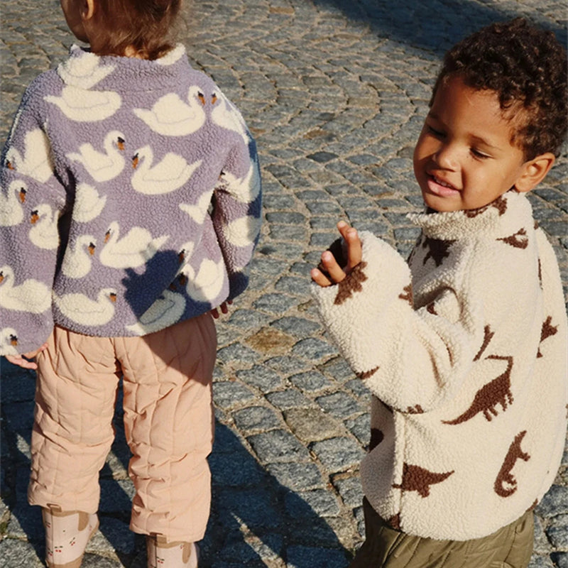 KS Winter Baby Girls Boys Lambswool Cherry Jackets Kids Clothes Sequin Cartoon Panda Outerwear for Boys Children's Coats 1-9Yrs