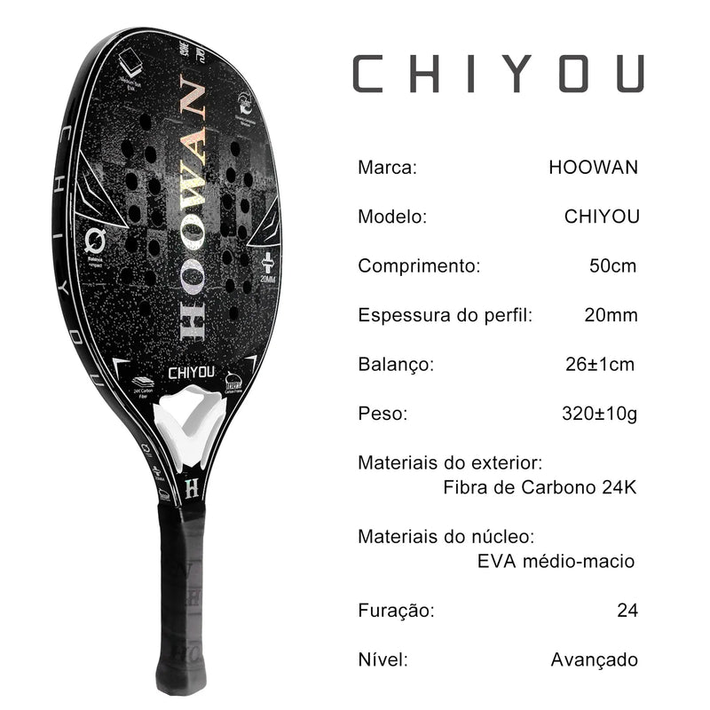 HOOWAN Chiyou 24K Beach Tennis Racket Carbon Fiber with 20mm Carbon Frame Fine Balanced Weapon for Advanced Player