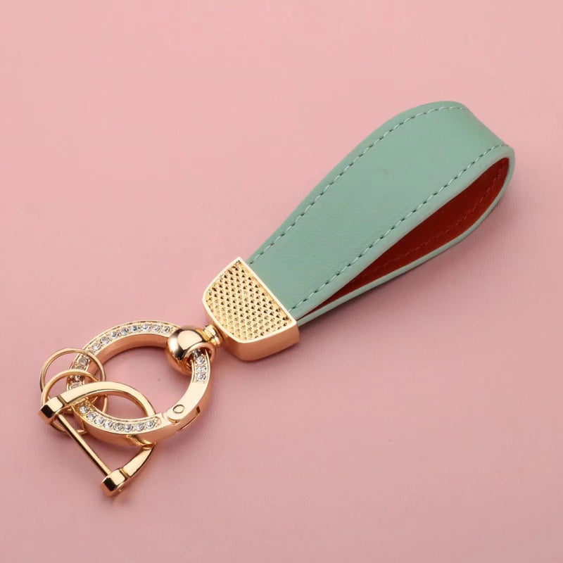 Luxury Metal Leather Car Key Chain Pendant Split Keychain Rhinestone Ring For Woman Man Girly Strap Fashion Keyring Accessories