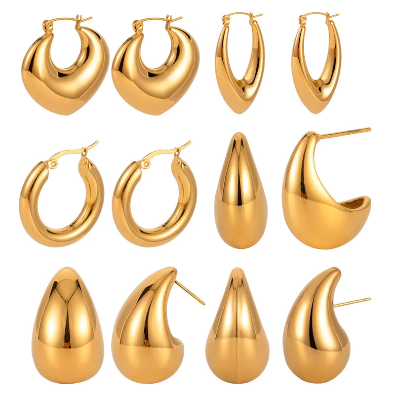 Youthway Gold Silver Metal Texture Hoop U-shaped Earrings Stainless Steel Water Drop Earrings Stylish Charm Jewelry 2023 New