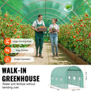 SucceBuy Walk-in Tunnel Greenhouse Hoop House Greenhouse Tunnel Plant House with Steel Frame Green PE Cover Roll-up Zipper Door