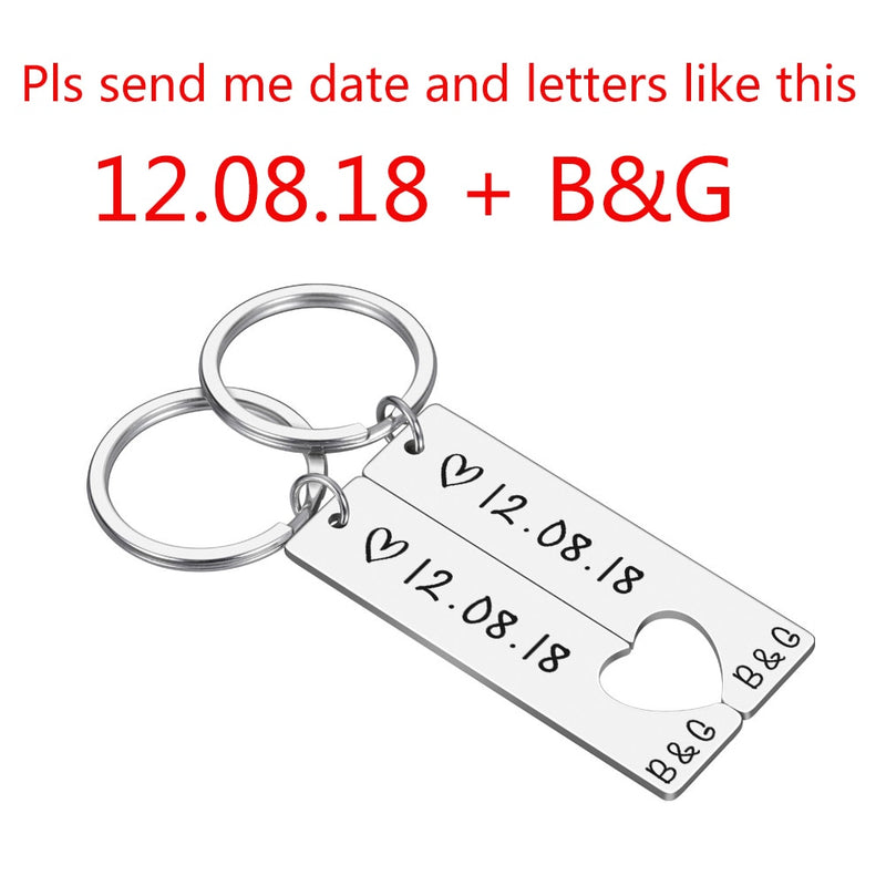 Personalized Heart Keychain Set  Engraved King Date and Name Love Keyring Gift for Couples Girlfriend Boyfriends Key Chain Rings