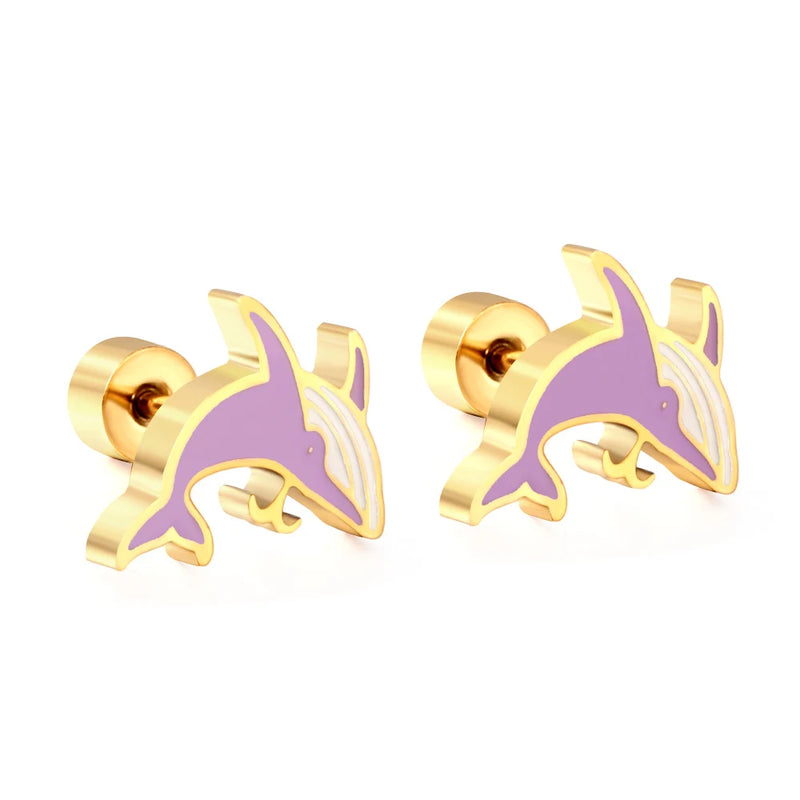 LUXUSTEEL Lovely Coloful Animal Stud Earrings For Girls Stainless Steel Anti-allergy Rabbit Penguin Dog BFF Jewelry Gifts