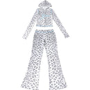 VEITCHE Women's Summer Outfit Casual Leopard Print Long Pant Suit Slim Hoodie Zipper Top High Waist Trousers Set Street Style