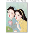 Amishop Tea Drinking Girl Counted Cross Stitch Kit Rose Woman Flowers Lady DIY Embroidery Home Decorate Needlework