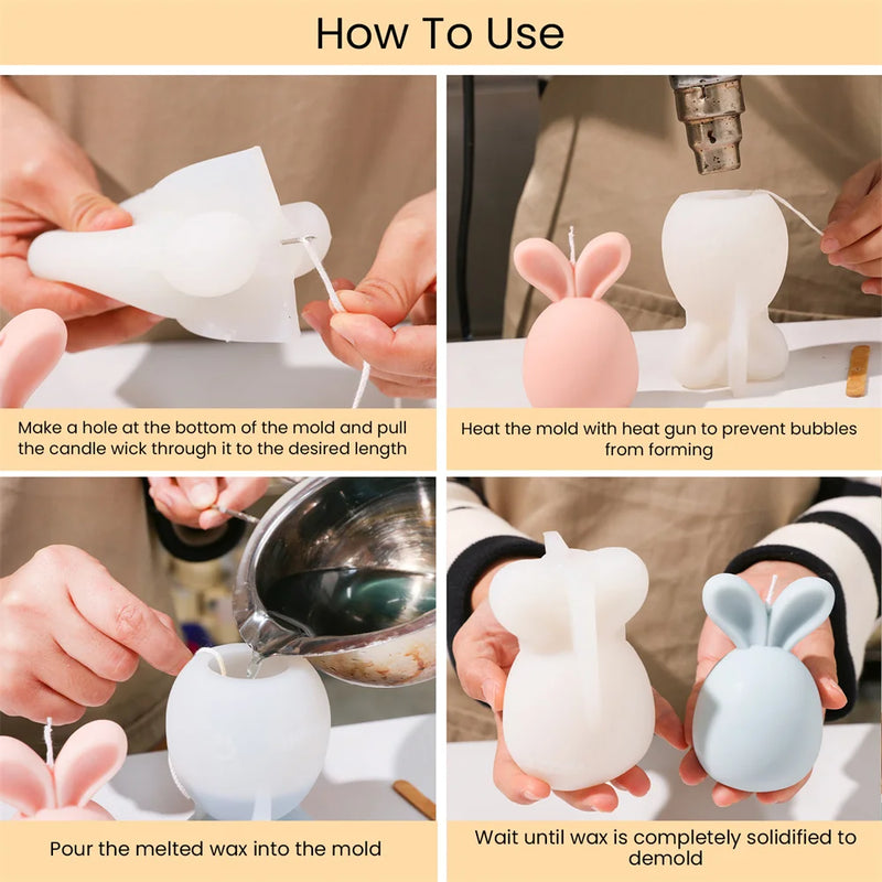 Nicole Bunny Eared Easter Egg Silicone Candle Mold Handmade Rabbit Easter Egg Chocolate Mould for DIY Candle Making Home Decor