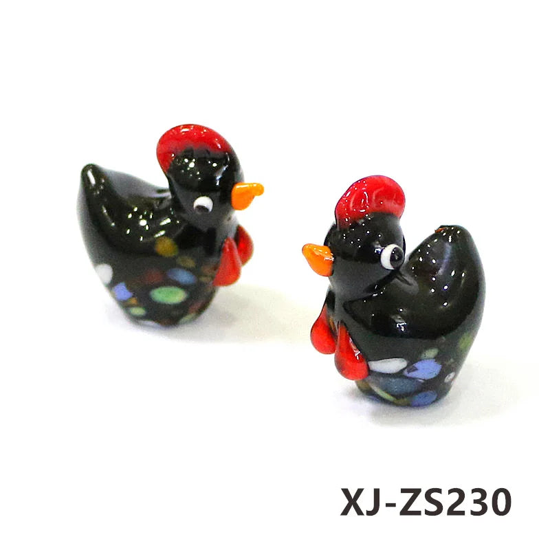 2pcs Cute Handmade Glass Chicken Mini Figurines Ornaments Home Living Room Tabletop Fairy Garden Decor Easter Chick Tiny Statues