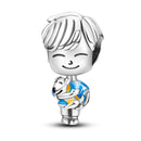 Silver Plated Boy Girl Couple Lovers Beads Charms Zirconium Dangle Fit Original Pandora Bracelet Necklace Jewelry Women