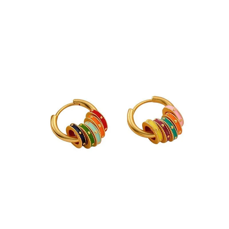 Ethnic Chinese Colorful Enamel Earrings for Women Retro Design Gold Plated Flower Shaped Multiple Wear Ways Luxury Jewelry Gifts
