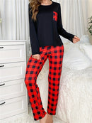 Women s Christmas Pajama Set with Festive Print Long Sleeve Top and Cozy Plaid Pants - Holiday Loungewear Ensemble