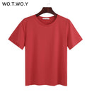 WOTWOY 2023 Summer Cotton T Shirt Women Loose Style Solid Tee Shirt Female Short Sleeve Top Tees O-Neck T-shirt Women 12 Colors