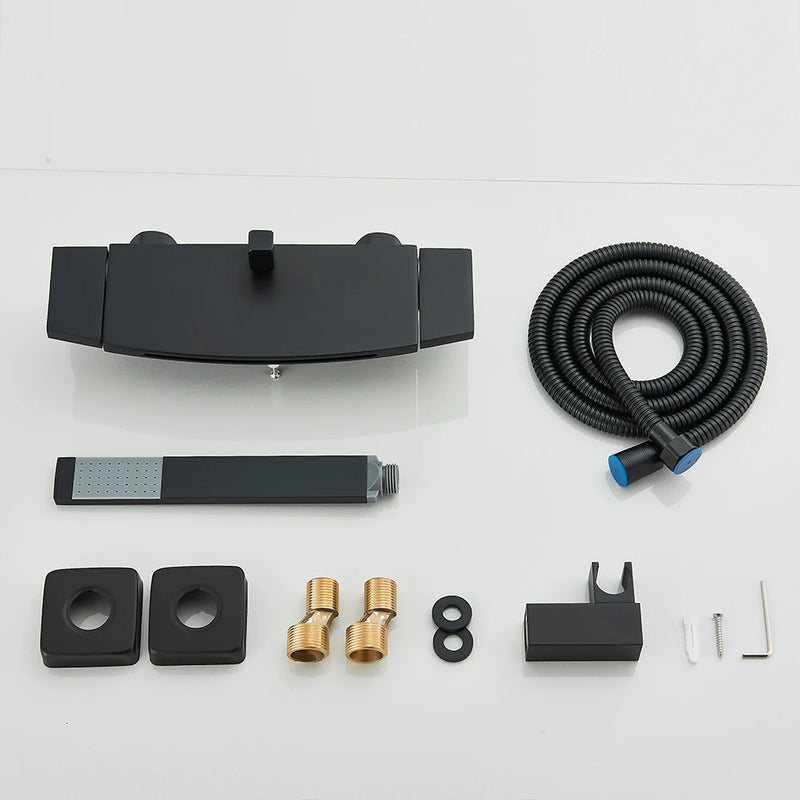 Black Waterfall Bathtub Shower Faucets Wall Mount Shower Mixer Tap Faucets Hot Cold Bath Shower Tap BaRobinet Baignoire
