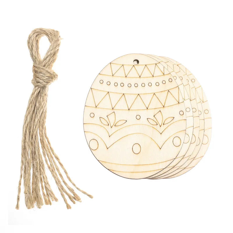 10pcs Wooden Easter Pendants Rabbit Egg Hanging Ornament For Happy Easter Party Home Decoration Kids DIY Painting Gifts Supplies