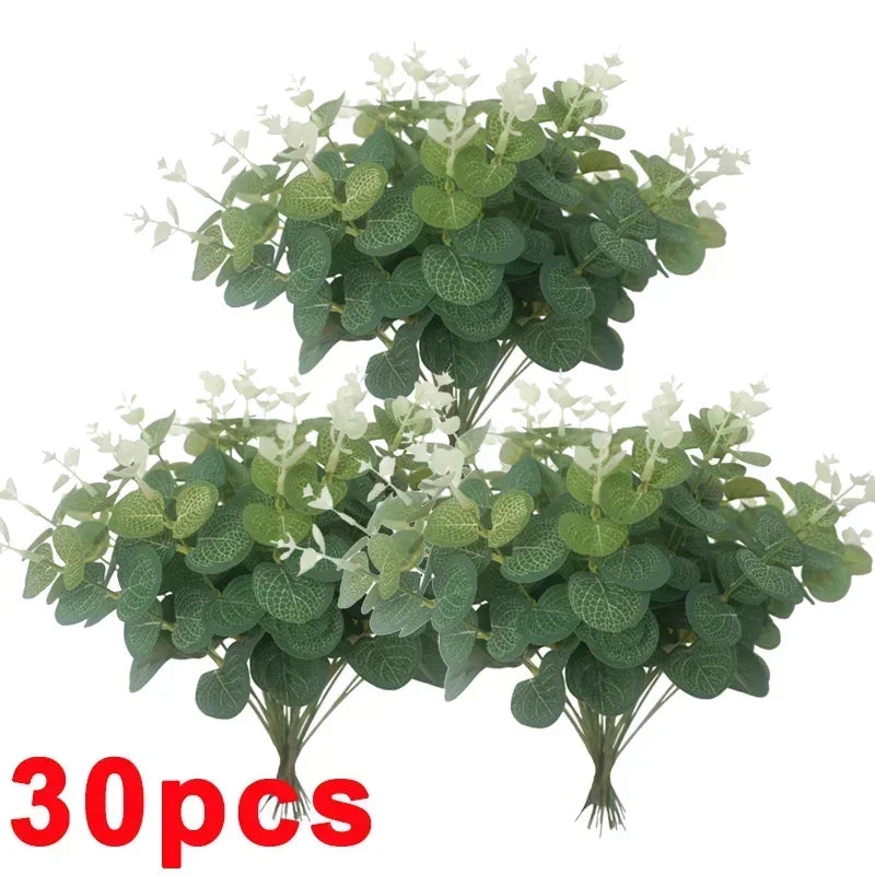 36/10PCS Artificial Eucalyptus Stems Green Leaves Fake Plants Home Flowers Bouquet Wedding Centerpiece Christmas Decoration