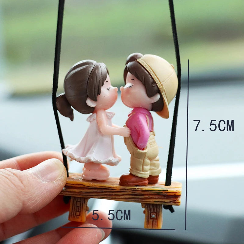 Lovely Kiss Hug Boy Girl Car Ornament Hanging Pendant Car Rearview Mirror Decorations Couple Dolls Interior Accessories Model