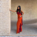 The Suzette | Color-Block Scarf-Collar Maxi Dress