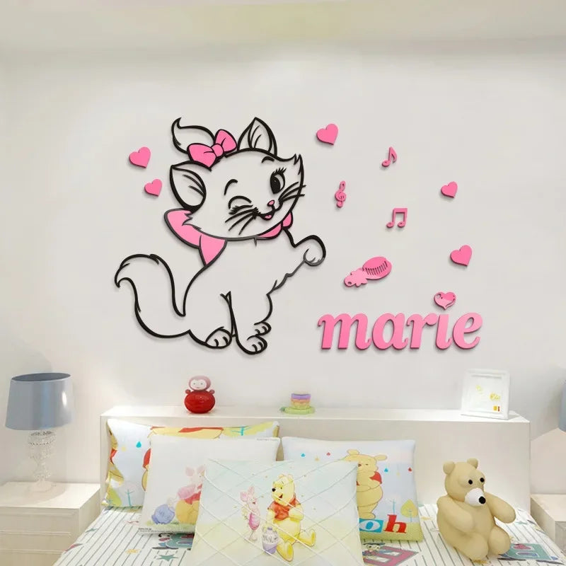 The Aristocats Disney Marie Cat Kawaii Cute 3D Acrylic Wall Stickers Room Decor for Girls Bedroom Living Room Birthday Gifts