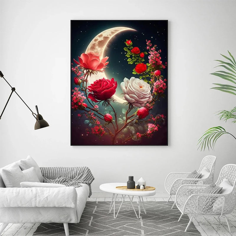 AZQSD 5d Diamond Painting Moon Landscape Full New Embroidery Rose Flower Home Decoration Diy Crafts Needlework Rhinestones Gift