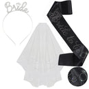 3tlg. Hochzeit Verlobung Party Brautdusche Dekorationen Zubehör Braut Tiara Krone Schärpe Schleier Set Junggesellinnenabschied Gastgeschenke
