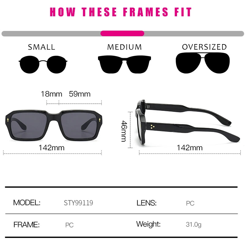 New Trendy Square Red Sunglasses Women Brand Designer Rivets Shades Eyewear Men Rectangle Sun Glasses Female UV400 Oculos De Sol