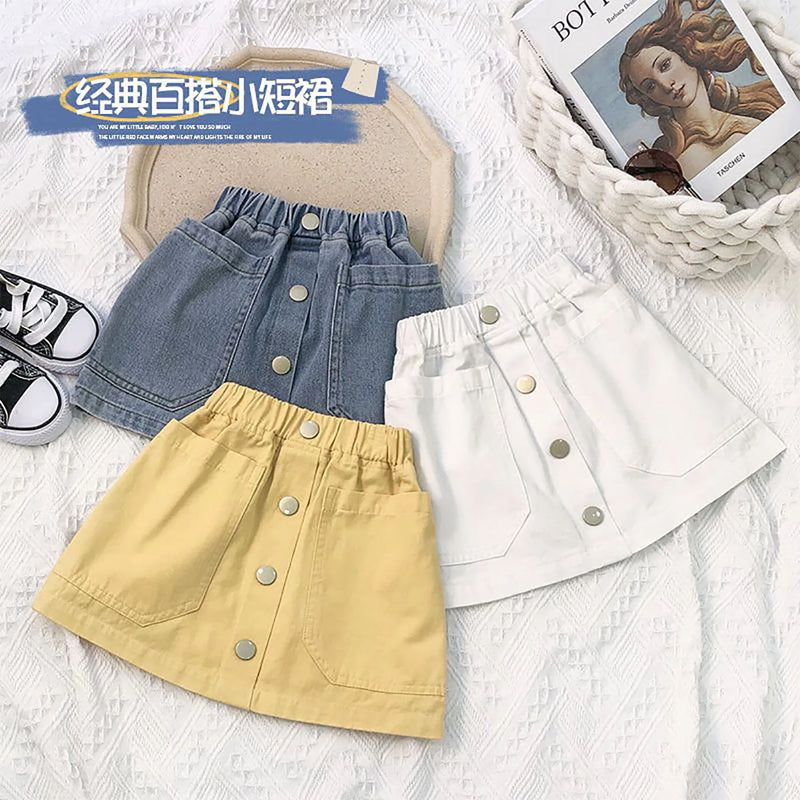 Summer Girls Denim Skirts Korean 2024 New Fashion Children Jeans Skirt Casual Loose Short Skirt for Baby 1-8years Clothing