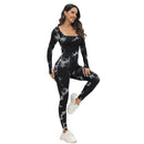 Ribbed Long Sleeve Sport Jumpsuits Women Tie Dye Yoga Jumpsuits Workout Bodycon Seamless Ribbed Yoga Workout Jumpsuit Romper