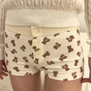New Women's Casual Lounge Shorts Y2K Vintage Low Waist Button Closure Graphic Printed Aesthetic Slim Pajama Bottoms Sleepwear