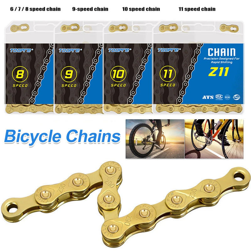 8/9/10/11 Speed Bicycle Chain Fully Electroplated Gold Rust Corrosion Resistant Wear-resistant Durable Suitable for Most Bikes