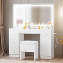 IRONCK Vanity Desk Set with LED Lighted Mirror & Power Outlet, 7 Drawers Makeup Vanities Dressing Table with Stool, for Bedroom