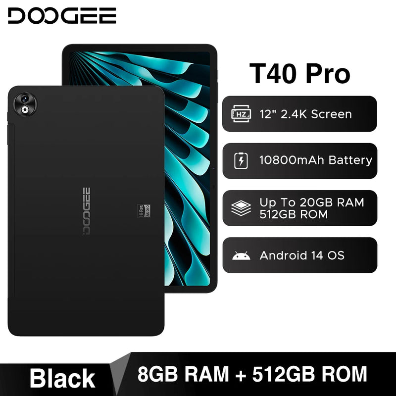 World Premiere DOOGEE T40 Pro Tablet 12" IPS 2.4K 20GB(8+12) 512GB Android 14 Helio G99 6nm 10800mAh 18W Charge 7.6mm ultra-thin