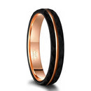 Tigrade 4mm 6mm 8mm Black Tungsten Rings for Men Women Thin Rose Gold Groove Hammered Wedding Band Ring Comfort Fit Size 5-14