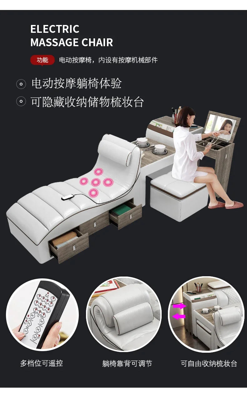 Tech Smart Bed Ultimate Camas - Multifunctional Massage Bed with Dresser Cabinet, Stool, Drawers, Storage and Bookcase
