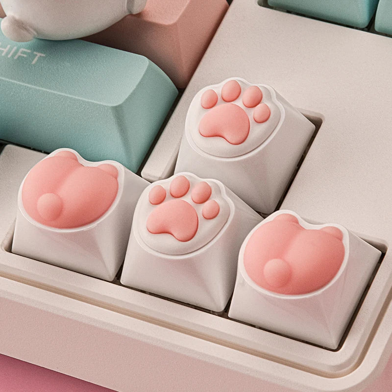 Cute Cat Paw Keycaps For Mechanical Keyboard For Cherry MX Switch DIY Custom Key Cap Soft Silicone Keycup Artisan Pink Color