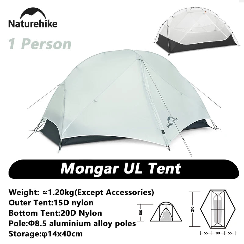 Naturehike Mongar 2 Camping Tent Ultralight Outdoor 3 Season Waterproof 20D Nylon Hiking Tent 2 Person Backpacking Tent