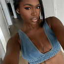 2025 Summer New Denim Sexy Vest Back Buckle Crop Top Tank Top Women Y2k Top