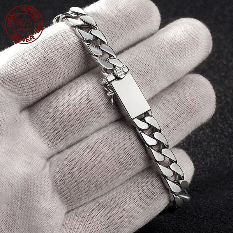 100% Real Solid S925 Sterling Silver Punk Bracelet 7MM 8MM S925 Silver Jewelry Certified Women Men Jewelry Gifts Factory Price