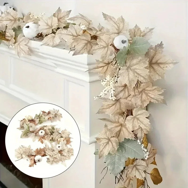 Artificial Maple Leaves Garland Pumpkin Fake Plants Autumn Fall Home Decoration Thanksgiving Halloween Christmas Wedding Decor