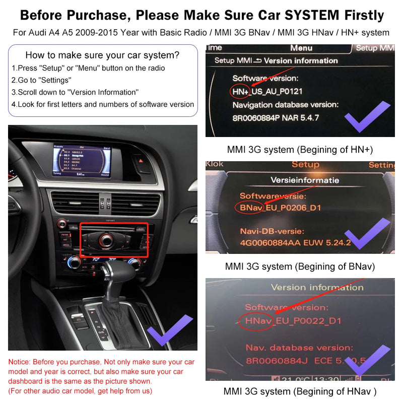 Wireless Carplay for Audi A4 B8 A5 Q5 2009-2015, Support Apple Carplay Android Auto AirPlay Mirroring Rear Camera  USB Player