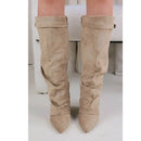 Ladies' Autumn and Winter New Pointed Knee High Women's Boots, Thick High-heeled Long Pants Boots, Fashionable Mid Rise Boots