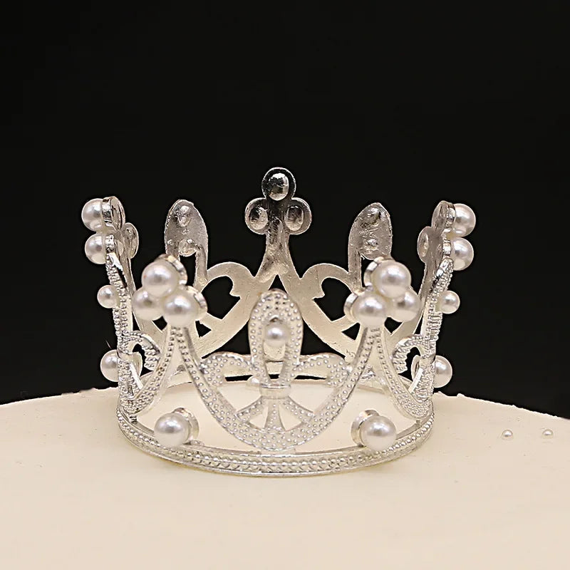 1Pcs Mini Crown Cake Decoration Gold Silver Pearl Tiara Crowns for Children Hair Ornaments DIY Cake Topper Wedding Decoration