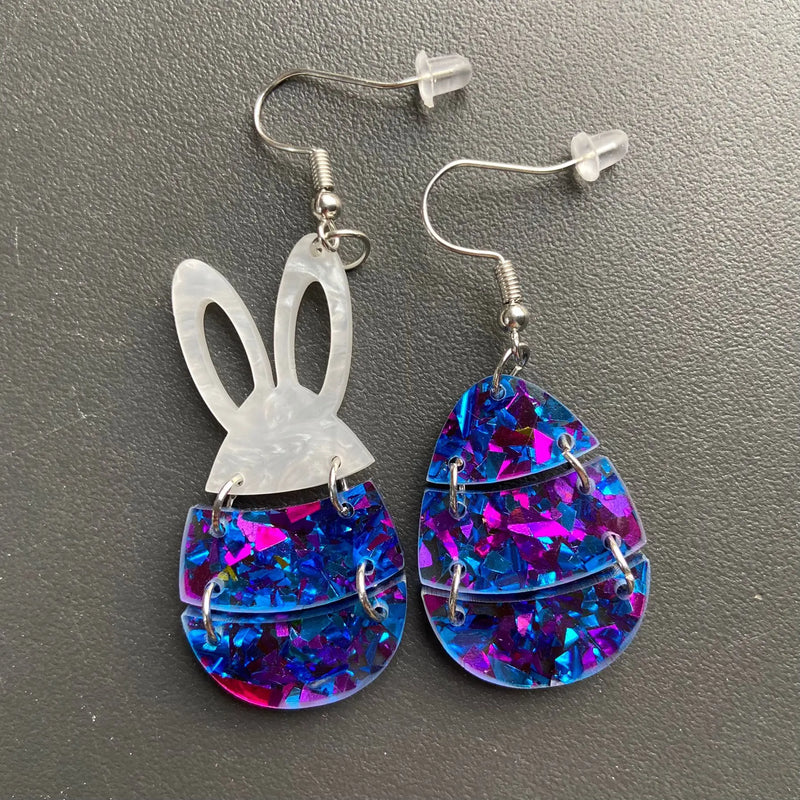 2024 Bunny Egg Basket Easter Earrings For Women Cute Cartoon Sequins Asymmetrical Rabbit Acrylic Drop Earrings Jewelry Gift