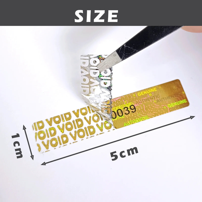 Holographic Warranty Void Labels , Tamper Proof Evident Sticker, GENUINE AUTHENTIC Security Seal, 5x 1m with Serial Number,Gold