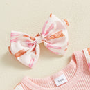 Adorable Toddler Easter Dress with Bunny Print Ruffled Sleeves Matching Headband and Bow Detail - 2 Piece Spring Ensemble