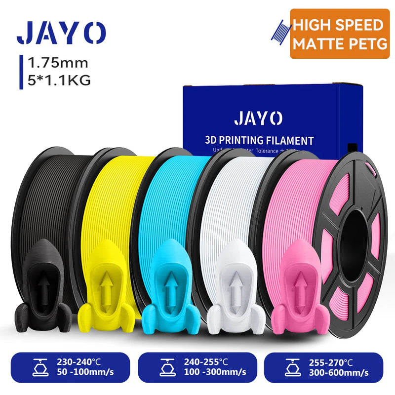 JAYO PETG 3D Filament 1.75MM High Speed PETG 3D Printer Filament 4Rolls High Flow Speedy Matte Effect 3D Printing Mateials